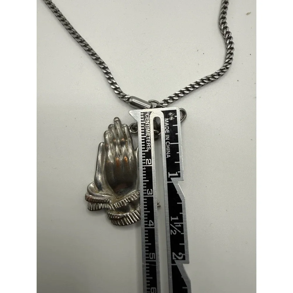 Men's‎ Catholic Christian Prayer Praying Hands Stainless Steel Pendant Necklace